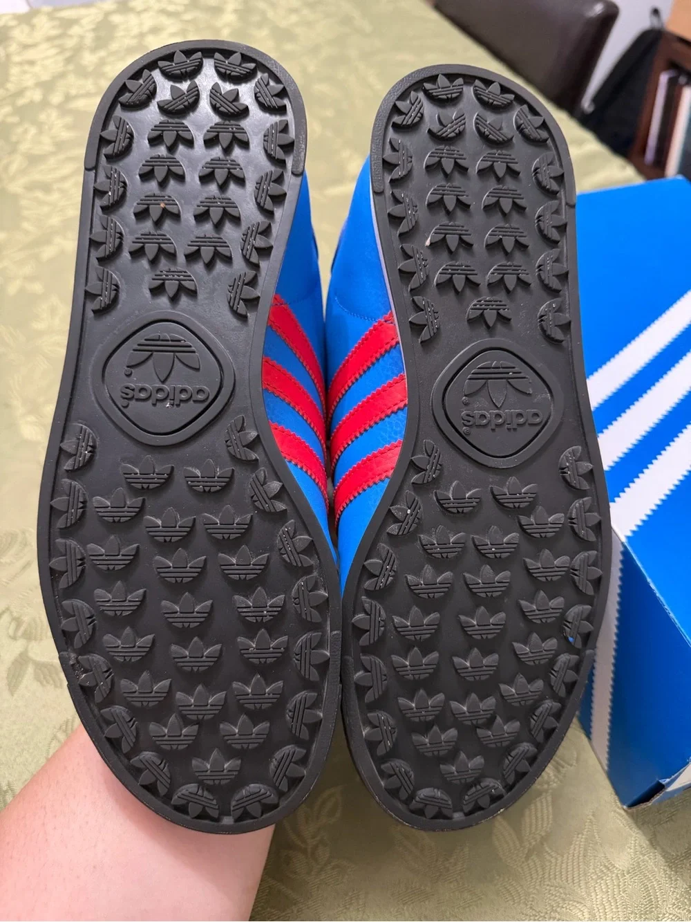 Big Kids Adidas Samoa Blue Sneakers with Red Stripes